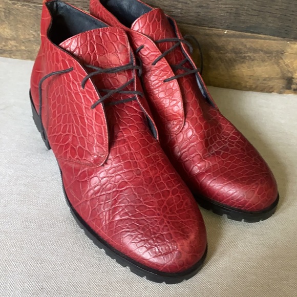Red Alligator Skin Ankle Boots - Picture 2 of 6